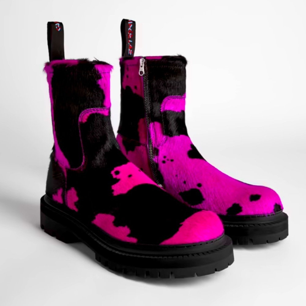 Camperlab Eki Patterned Black Pink Calf Hair Ankle Boots Size 38. 
worn twice